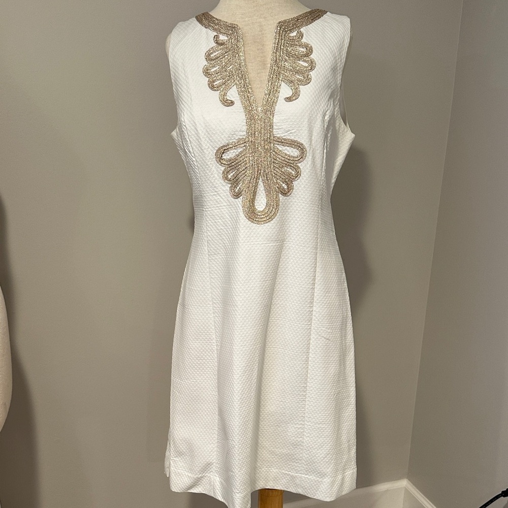 Lilly Pulitzer White Mini Dress with Gold Accents